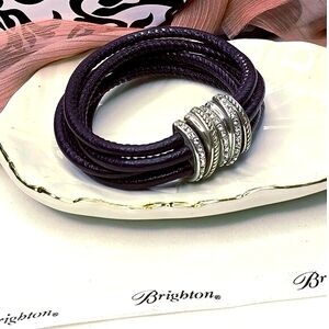 Brighton Neptune's Rings Navy Blue Leather Crystal Bracelet